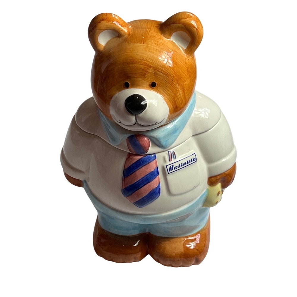 Mr Reliable Bear Cookie Jar Ceramic Handcrafted Professional‎ Bear Figurine